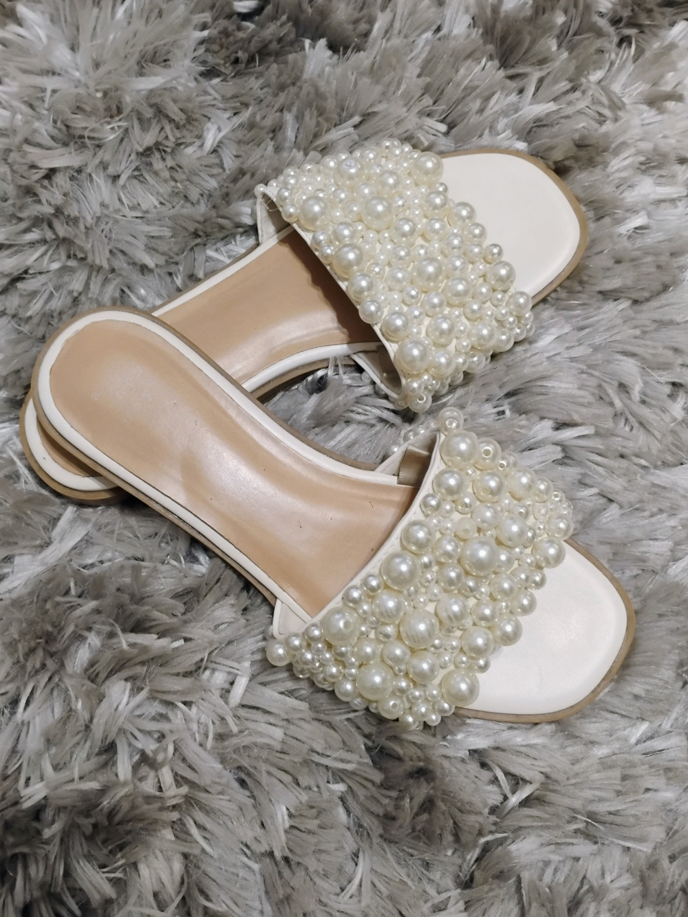 a new day Pearl-Embellished Cream Slide Sandals - Women